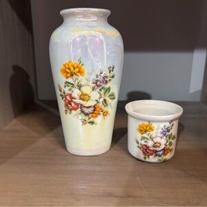 Floral‎ Ceramic Vase and Cup Set